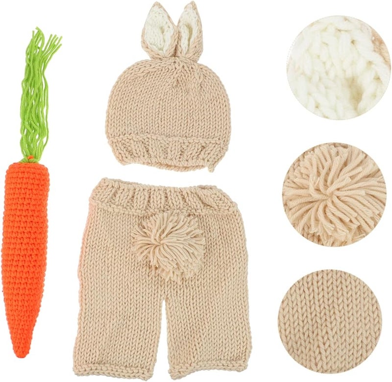 Easter Baby Carrot Outfit Set Newborn Photo Props Knit Toddler Clothing Beige - Image 5